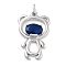 Rack Plating Brass Glass Pendants, Long-Lasting Plated, Cadmium Free & Lead Free, with Jump Rings, Bear, Blue, 24.5x15x3.5mm, Hole: 3x1.5mm