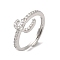 Rack Plating Brass Cubic Zirconia Arabic Letters Adjustable Rings for Women, Cadmium Free & Lead Free, Long-Lasting Plated, Platinum, 9.3x8mm, Inner Diameter: 18.2mm