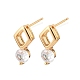 Серьги-гвоздики в форме ромба и плоского круглого кубического циркония из латуни с микропаве для женщин EJEW-G428-20G-02-4