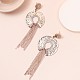 Плоские круглые серьги-гвоздики с подвеской-цепочкой из латуни со стразами и кисточками EJEW-U058-01G-1