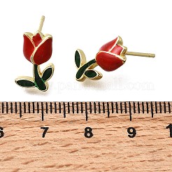 Серьги-гвоздики с цветком из латуни и эмали EJEW-P322-05G