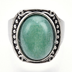 Овальные кольца на палец из смешанных натуральных и синтетических драгоценных камней RJEW-N044-05