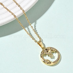 Женские цепочки из нержавеющей стали 304 с подвеской в виде луны и солнца из латуни с микропаве из прозрачных кубических цирконий NJEW-D341-05G