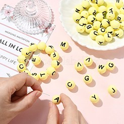 1 набор из 26 желтых круглых силиконовых бусин с буквами&nbsp;ST-CJ0041-015