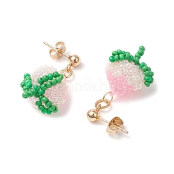 Серьги-гвоздики из персикового стекла ручной работы с подвесками&nbsp;EJEW-MZ00448