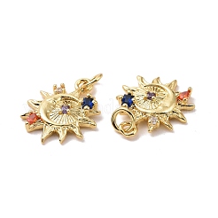 Подвески солнце с луной из латуни микро паве красочные фианиты&nbsp;X-KK-G406-37G