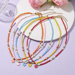 Ожерелье с подвеской в форме сердца из сплава эмали и стеклянными бусинами&nbsp;NJEW-JN04641