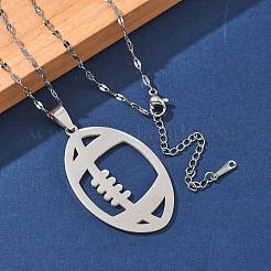 201 полое ожерелье с подвеской в стиле регби из нержавеющей стали NJEW-D318-01P