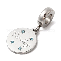 Подвески-шармы из нержавеющей стали 304 с сапфировыми стразами в европейском стиле STAS-D153-06B-P