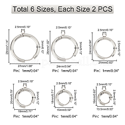 12 шт. 6 стиля фурнитуры для сережек-колец из нержавеющей стали 201 STAS-DC0005-39