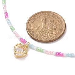 Ожерелье с подвеской в виде сердца из кубического циркония из сплава с цепочками из бисера из стеклянных семян для женщин NJEW-JN04291