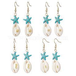 Серьги-подвески из натуральных смешанных ракушек каури&nbsp;EJEW-JE06871