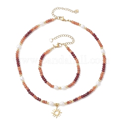 Комплекты браслетов и ожерелий из натурального окрашенного малайзийского нефрита и натурального культивированного пресноводного жемчуга&nbsp;SJEW-JS01373-03