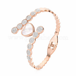 Браслет-кафф с сердцем из натуральной ракушки&nbsp;BJEW-N017-002RG