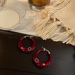 2 пара двухцветных серег-колец из сплава со стразами&nbsp;EJEW-GO0007-006