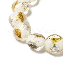 Плоские круглые бусины ручной работы из золотой и серебряной фольги в технике лэмпворк&nbsp;FOIL-C001-02G