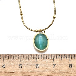 Овальное колье с имитацией кошачьего глаза и круглыми змеиными цепочками&nbsp;X-NJEW-G085-06G