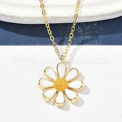 Латунные белые эмалевые цветочные подвески ожерелья для женщин NJEW-S449-07G