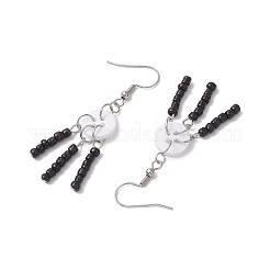 Плоские круглые висячие серьги из стеклянных семян EJEW-JE06435