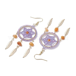 Серьга-гвоздик из нержавеющей стали 304 со стеклянной подвеской и натуральным агатом&nbsp;EJEW-MZ00185-02