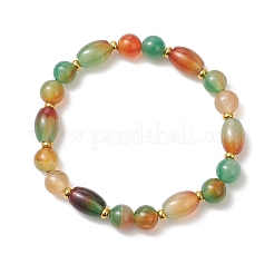 Браслеты из окрашенного и термически обработанного натурального павлиньего агата с бусинами в форме риса и круглыми бусинами&nbsp;BJEW-JB13443