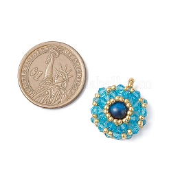 Плоские круглые подвески из натурального окрашенного синего тигрового глаза и стеклянных бусин&nbsp;PALLOY-MZ00950-06