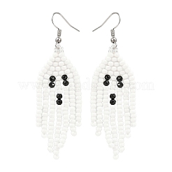 Серьги-подвески из стеклянных бусин ручной работы в виде призрака на тему Хэллоуина EJEW-MZ00479