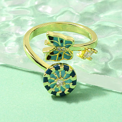 Эмалевые вращающиеся манжеты-кольца в виде шлема и бабочки для женщин&nbsp;RJEW-R005-09G