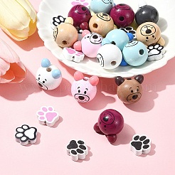 40шт 10 стиля натуральных деревянных бусин WOOD-FS0001-35