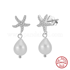 S925 серьги-гвоздики из стерлингового серебра в форме морской звезды EJEW-M096-03P