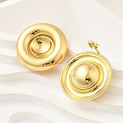 Плоские круглые серьги-гвоздики из нержавеющей стали 304 EJEW-A125-60G