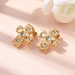 6 пара серег-гвоздиков с крестом из нержавеющей стали 304 с кубическим цирконием&nbsp;EJEW-P330-01A