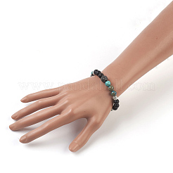 Эластичные браслеты из натуральной океанской яшмы и натуральных черных агатовых (окрашенных) бусин&nbsp;BJEW-JB04005-04