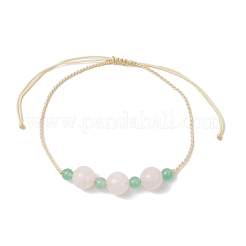 Браслеты из круглых бусин из натурального малайзийского нефрита и розового кварца для женщин BJEW-JB11987
