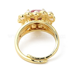 Ионное покрытие (ip) натуральное смешанное кольцо в форме сердца с регулируемой оправой и пластиковыми бусинами из жемчуга RJEW-E075-05G