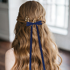 Заколки для волос из кожи аллигатора с большим бантом из полиэстера AJEW-CP0008-39C