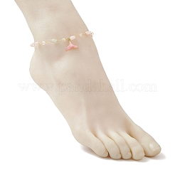 Латунные браслеты ручной работы из натурального морганита с подвеской в виде хвоста кита из сплава и эмали для женщин AJEW-AN00709-01