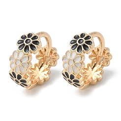 Серьги-кольца из латуни с эмалью в виде маргаритки для женщин&nbsp;LS-EJEW-G434-01G-01