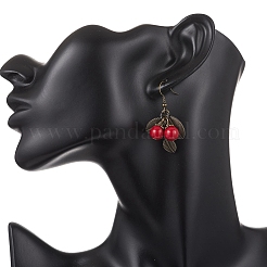 Серьги-подвески в форме листьев из натурального нефрита Машан EJEW-JE06702