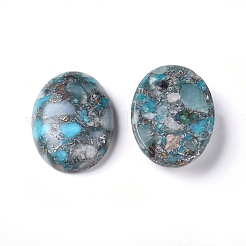 Собрана синтетическая серебряная линия бирюзовых и амазонитовых кабошонов&nbsp;G-D0006-G03-19