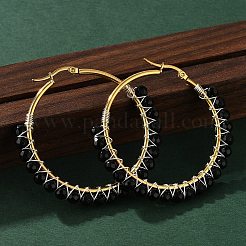 Серьги-кольца с бусинами&nbsp;EJEW-JE03830-04