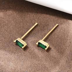 Прямоугольные серьги-гвоздики из латуни с микропаве и цирконием&nbsp;EJEW-A156-19G