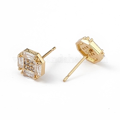 Серьги-гвоздики с шестигранной головкой из прозрачного кубического циркония&nbsp;EJEW-L234-086G