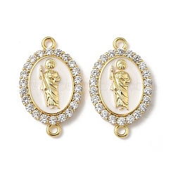 Латунный микропаве прозрачный кубический цирконий эмалированный овал с подвесками-соединителями Saint Jude KK-L243-11G-A