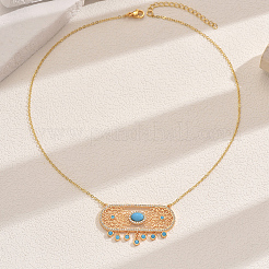 Ожерелья с подвеской в виде кисточки из латуни с небесно-голубым кубическим цирконием и полыми овальными кулонами для женщин&nbsp;MV0770