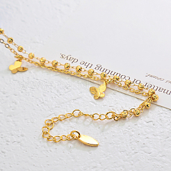 Винтажные пляжные латунные браслеты на ногу с двухслойной цепочкой и кисточками в виде бабочек для женщин&nbsp;OZ0830