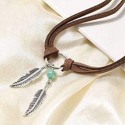 Ожерелья-чокеры из сплава перьев в богемном стиле с подвеской из синтетической бирюзы для женщин&nbsp;LS-NJEW-G158-01B