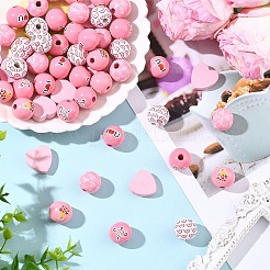 60 шт. бусины из дерева с рисунком ко Дню святого Валентина&nbsp;WOOD-YW0001-91