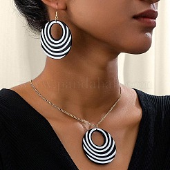 Комплект из круглого акрилового кулона в стиле бохо с узором «зебра» и висячих серег FS-WG10A75-01