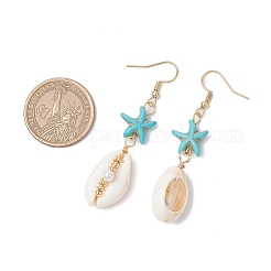 Серьги-подвески из синтетических бирюзовых бусин в форме ракушки&nbsp;EJEW-JE06398-01